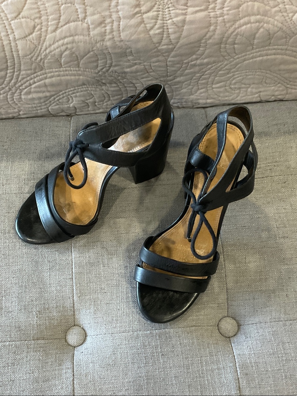 Gianni Bini Black Lace-Up Block Heel Sandals